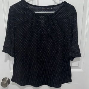 New York & Company Black Blouse with White Dots